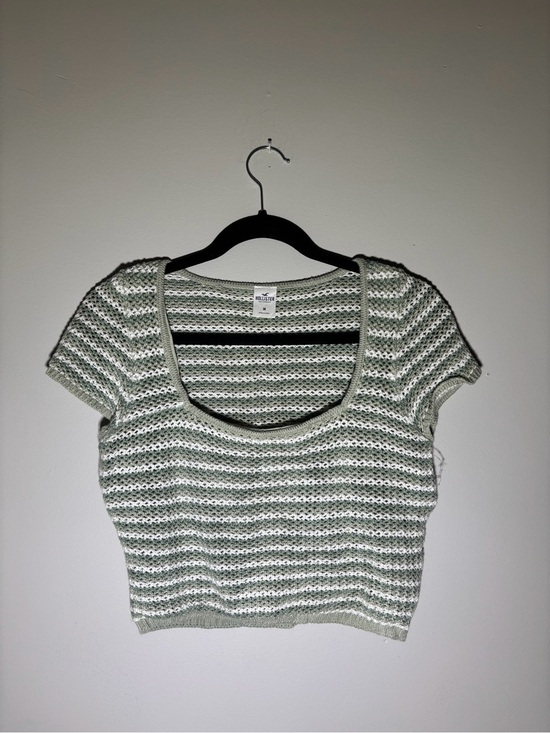 Hollister Tops - Hollister Green & White Striped Open-Knit Crop Top Size M